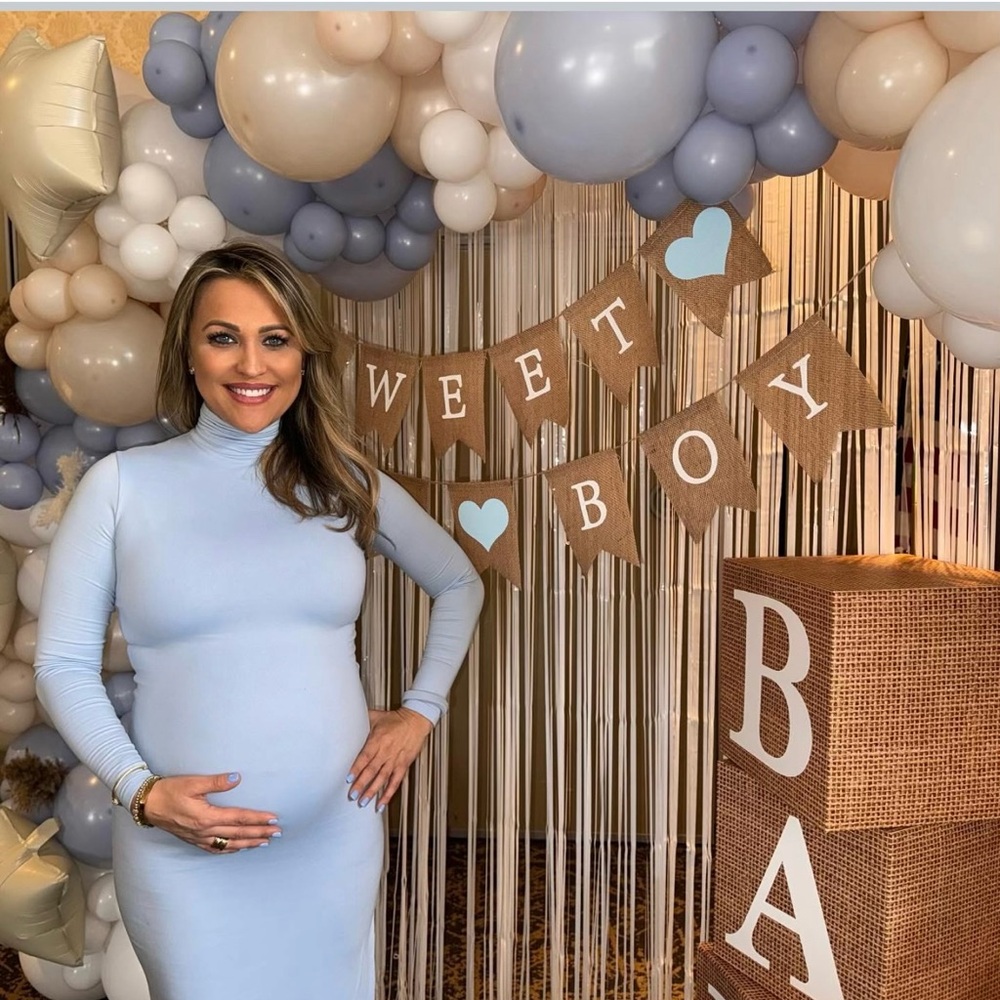 Elegant Long Sleeve Blue Maternity Dress